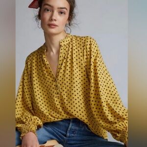 Anthropologie Maeve polka dot boxy fit loose fit business casual blouse